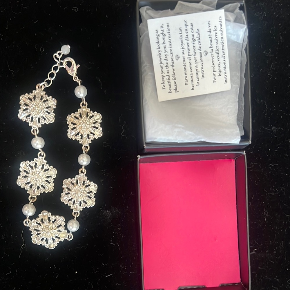 Avon Elegant Silver Snowflake Bracelet with Pearl Accents
